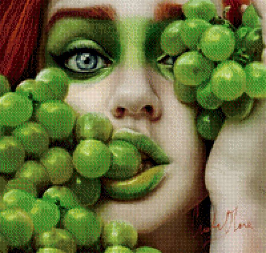 Серия - девушки с фруктами. Зелёный виноград. - девушки, фрукты, зеленый виноград, серия - предпросмотр