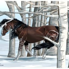 Оригинал схемы вышивки «Конь в лесу» (№545102)