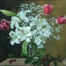 Оригинал схемы вышивки «белые лилии и тюльпаны» (№545870)