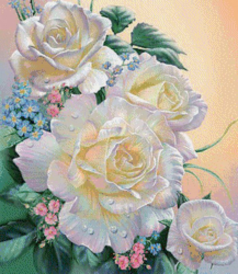 букет розы и незабудки - цветы, букет, розы, природа - предпросмотр