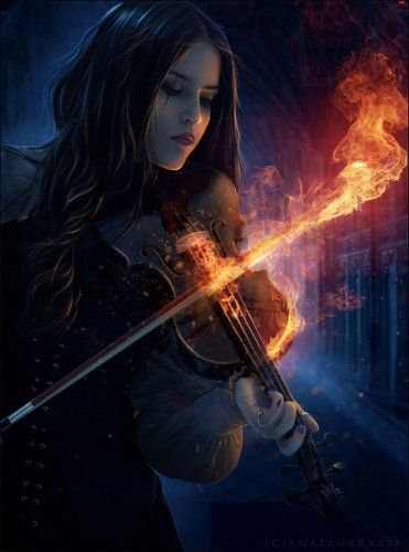 Девушка со скрипкой - девушка, фэнтези, скрипка - оригинал