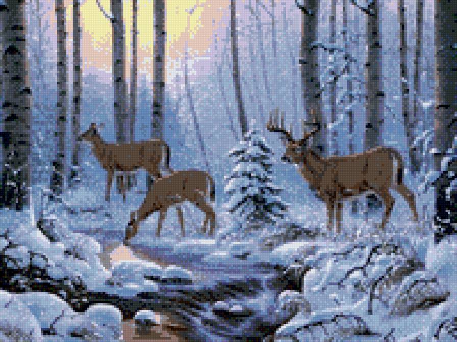 олени в лесу - лес, олени, зима - предпросмотр