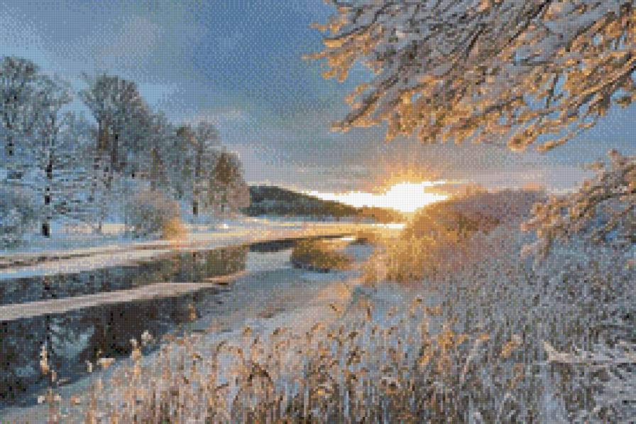 Зимнее солнце. - снег, солнце, пейзаж, река, лес, зима - предпросмотр