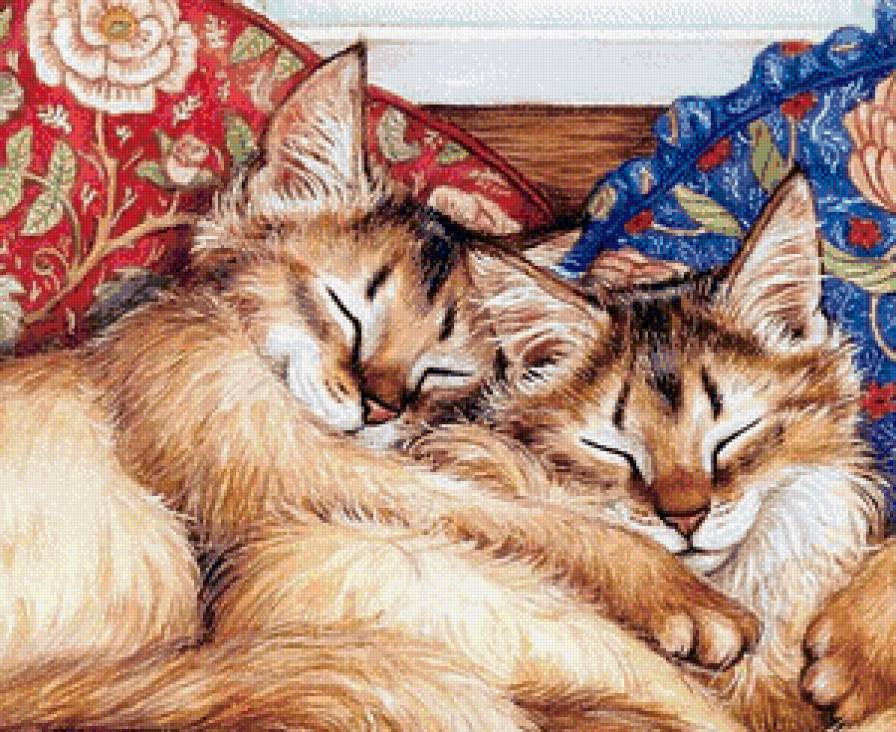 Пушистый сон - сон, котята, подушки, животные, кошки, цветы - предпросмотр