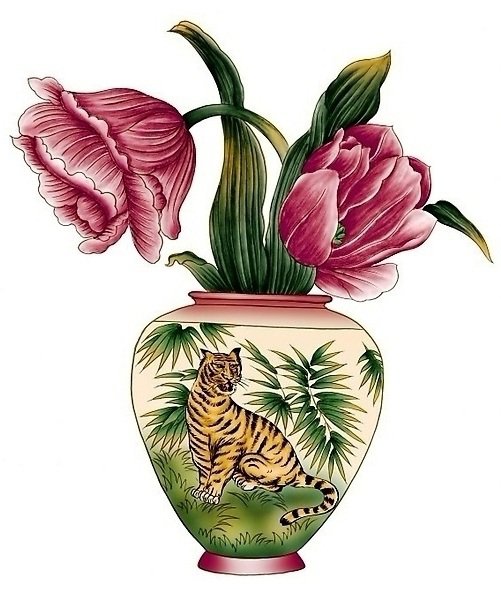 Тюльпаны - букет, тюльпан, тигр, ваза, цветы, цветок - оригинал