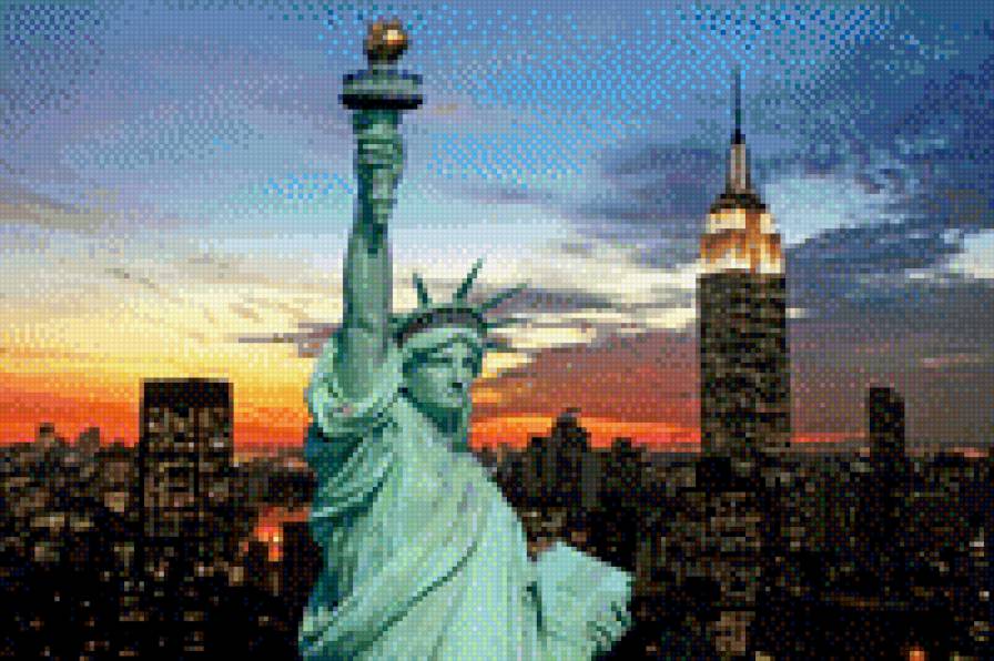 Статуя свободы. Нью-Йорк - статуя свободы, нью-йорк, город, закат - предпросмотр