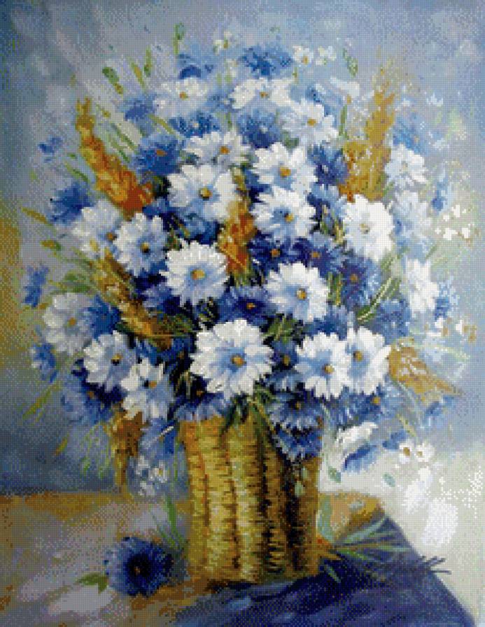Натюрморт в синих тонах - натюрморт, цветы - предпросмотр