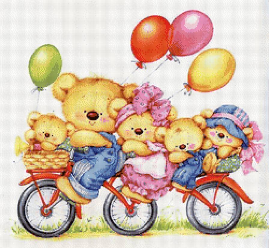Дружная семейка - шарики, мишки, едем на велосипеде, семья - предпросмотр