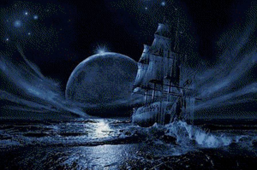 корабль призрак - море, корабль, ночь - предпросмотр