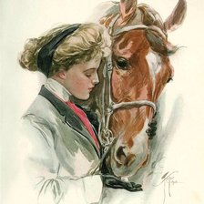 Оригинал схемы вышивки «девушка с лошадью» (№552242)