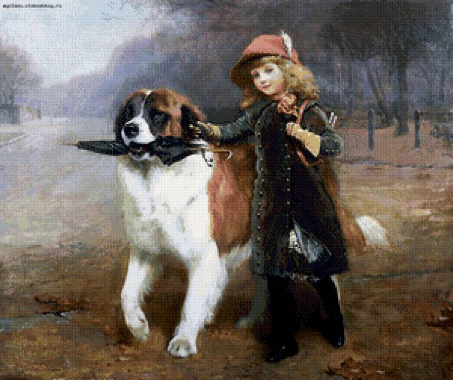 девочка с собакой - большая собака, девочка, зонт - предпросмотр