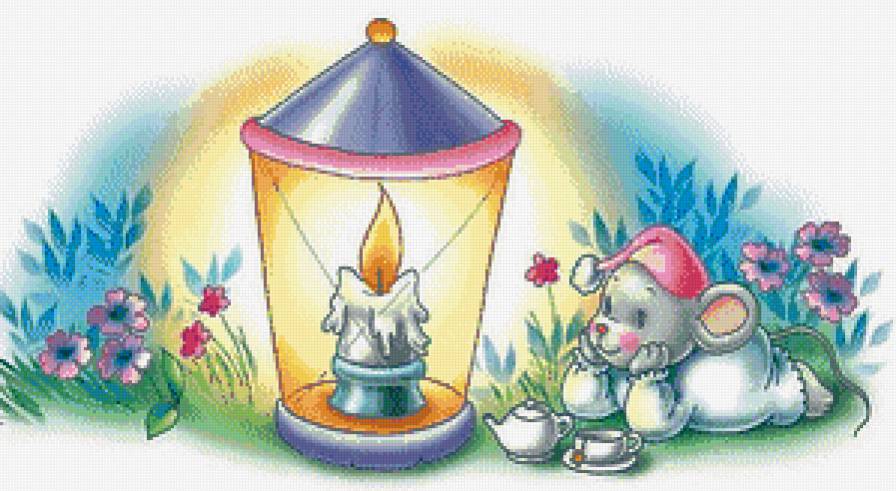 Мечтательный мышонок - свеча, вечер, чай, мышонок, цветы - предпросмотр