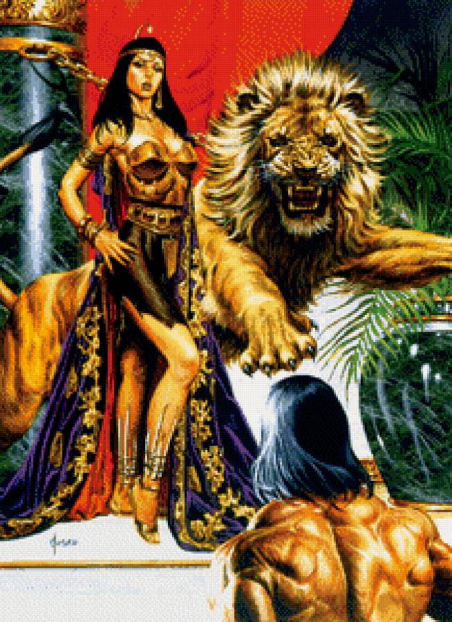 Девушка и лев - лев, животное, природа, девушка - предпросмотр