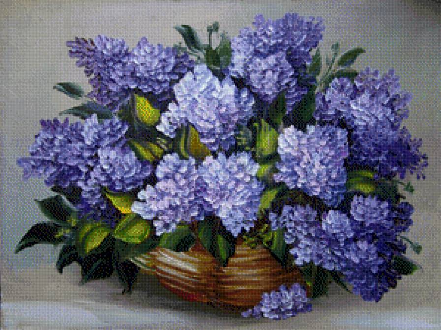 сиреневое чудо - корзина, лиловые цветы, сирень, букет, синие цветы - предпросмотр