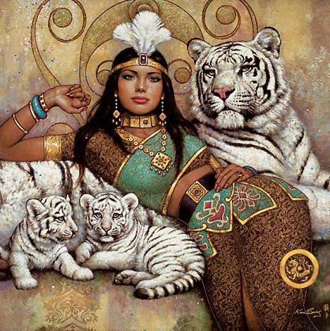девушка с тиграми - девушка, звери, животные, тигр - оригинал