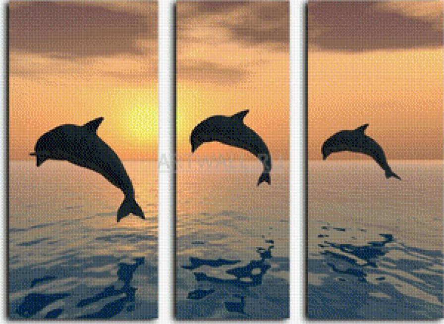 Дельфины - триптих, море, дельфин - предпросмотр