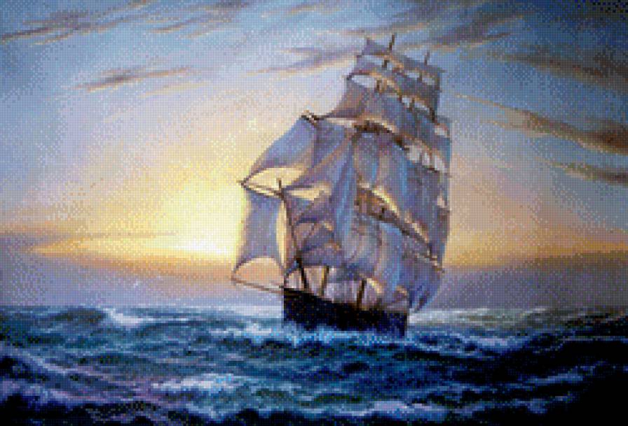 Корабль - закат, море - предпросмотр