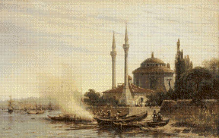 Золотой рог в Константинополе А.П. Боголюбов, 1864 - дома, картина, боголюбов - предпросмотр