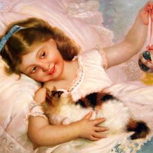 Оригинал схемы вышивки «Девочка с котенком» (№554960)