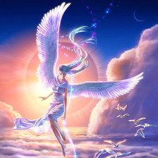Оригинал схемы вышивки «Ангел в небе» (№555590)