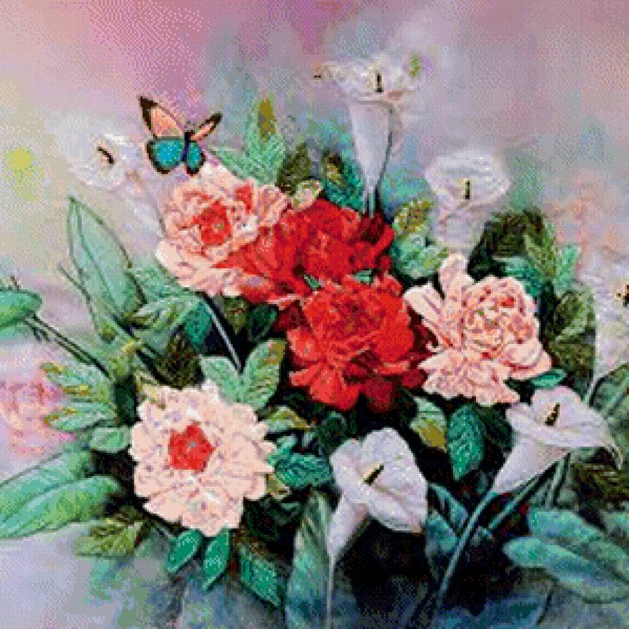 №556972 - букет, цветы, бабочка - предпросмотр