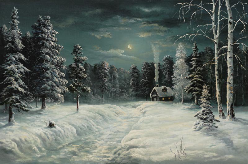 зимняя ночь - пейзаж, зима, ночь, деревня - оригинал