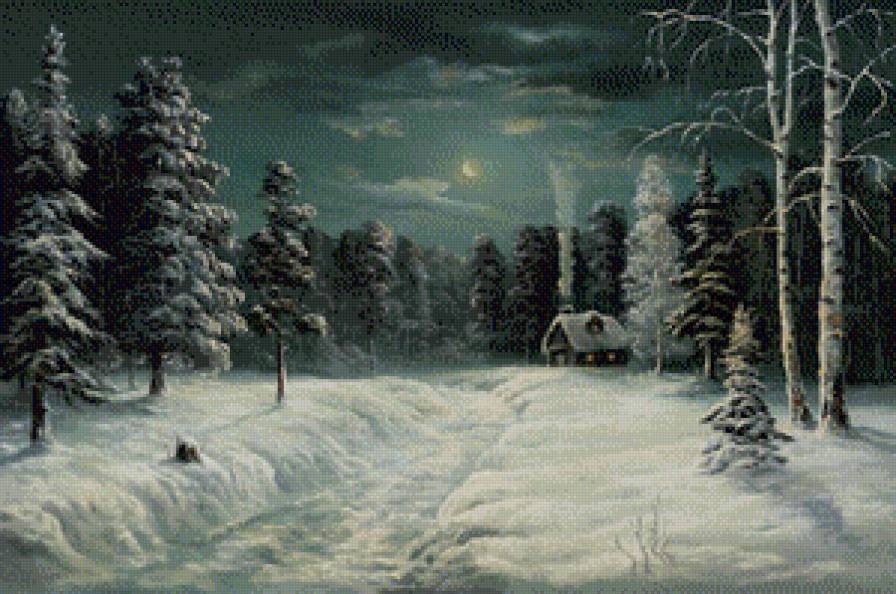 зимняя ночь - ночь, пейзаж, деревня, зима - предпросмотр