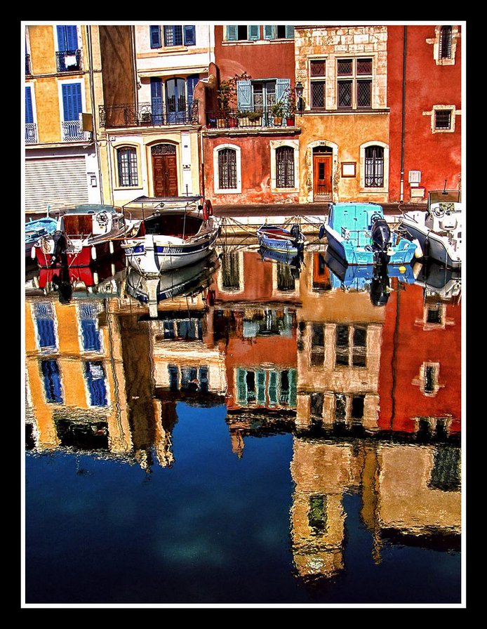 Отражения 2 - канал, прованс, здания, лодки, вода, город - оригинал