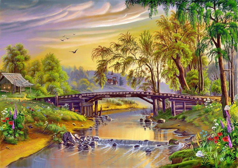 Домик у реки - природа, дом у реки, дом. река. вода, пейзаж - оригинал