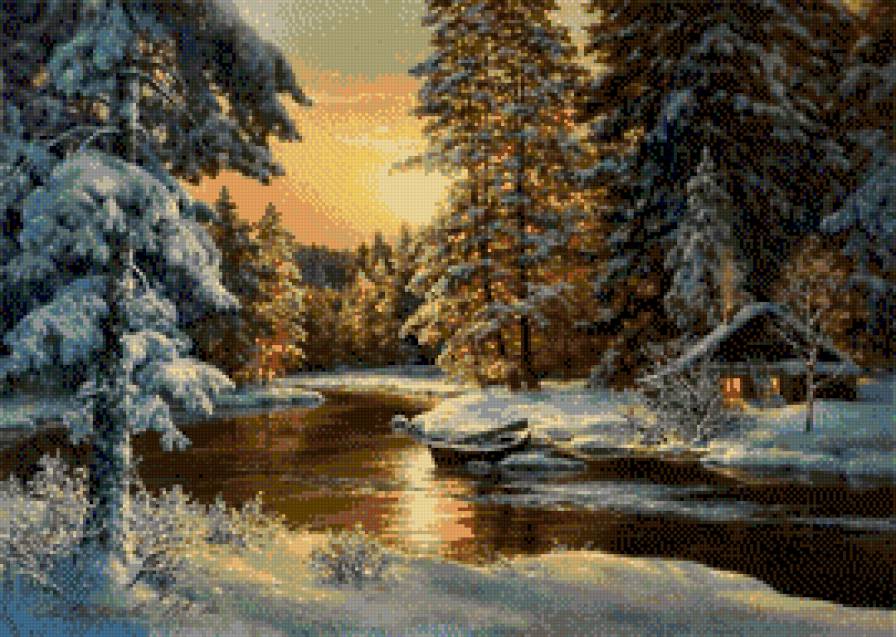 Зима - природа, лес, зима, пейзаж, дом - предпросмотр