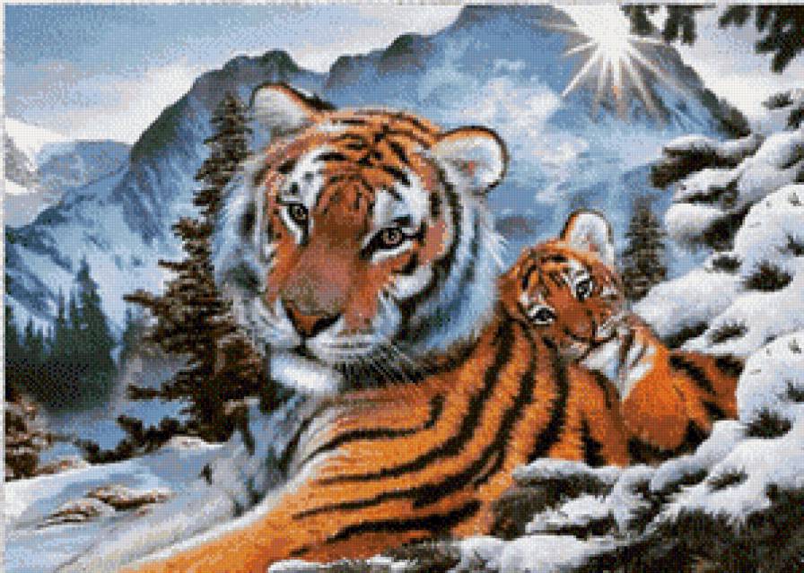 мама рядом - животные, тигр, горы - предпросмотр