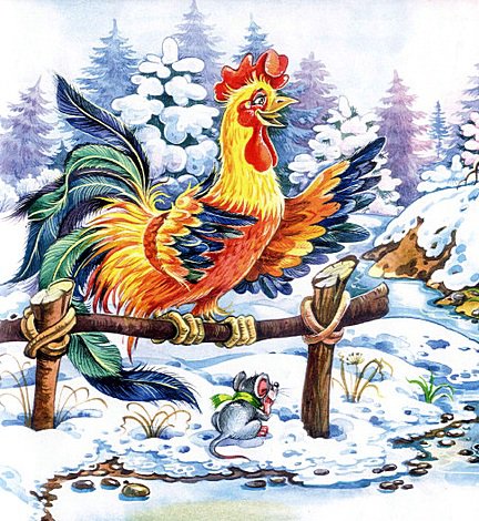 Петушок - пейзаж, зима, птицы, детская, петух, картинка - оригинал