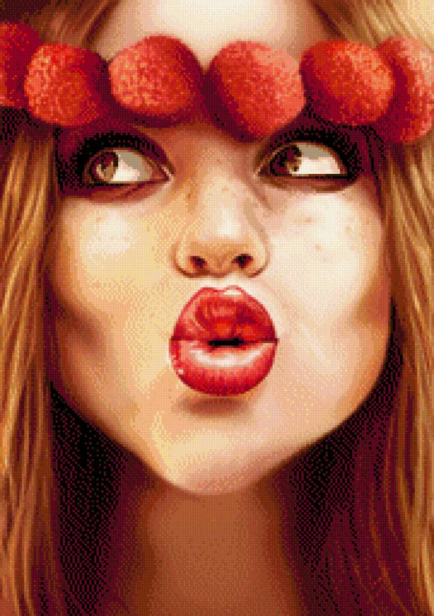 Tutti Frutti Lichi - фрукты, красный, поцелуй, лицо, девушка, глаза, губы, портрет - предпросмотр