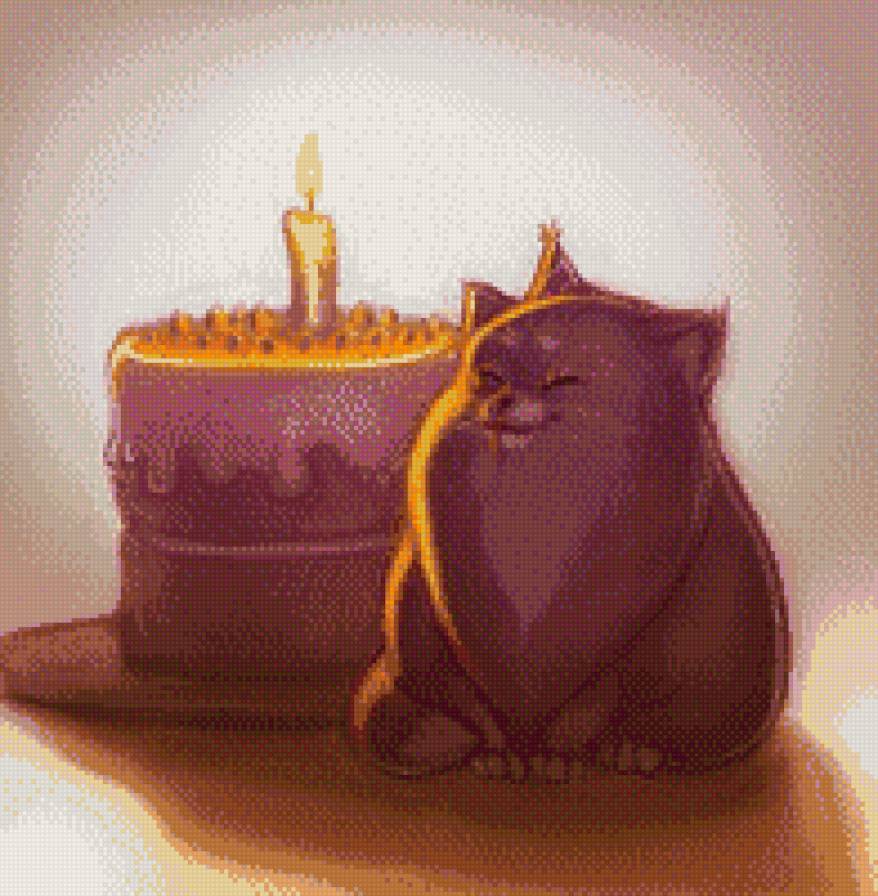 Кот с днём рождения! - торт, день рождения, кот - предпросмотр