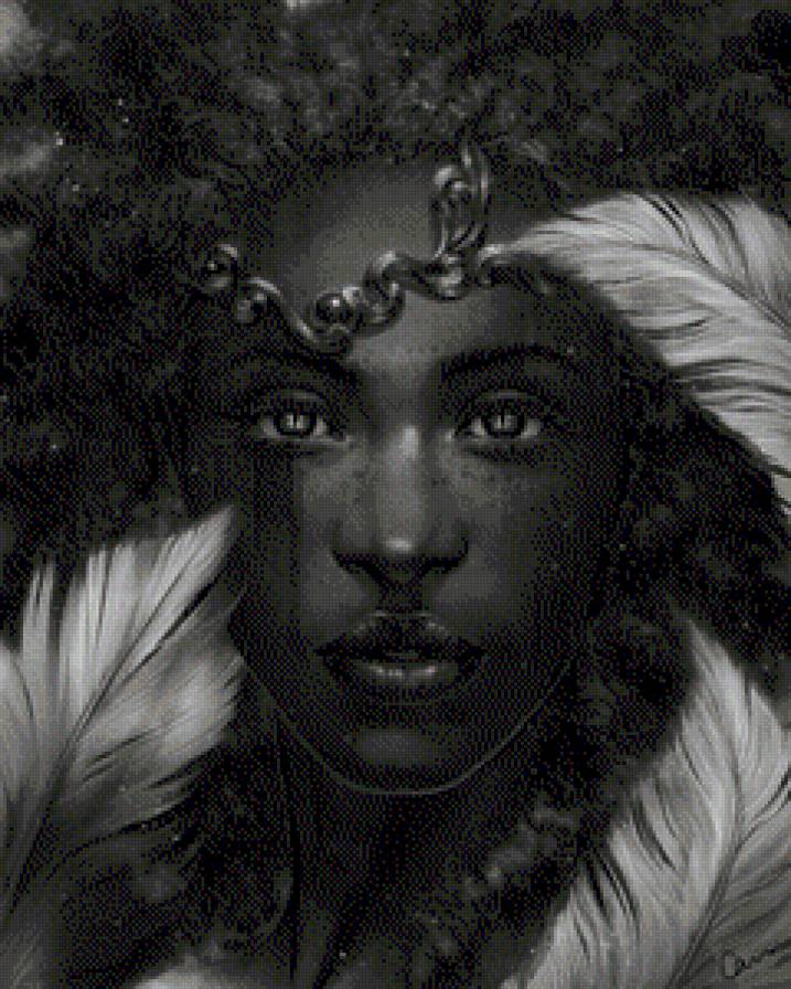 black_pearl - черный, портрет, девушка, перо, лицо, африка - предпросмотр