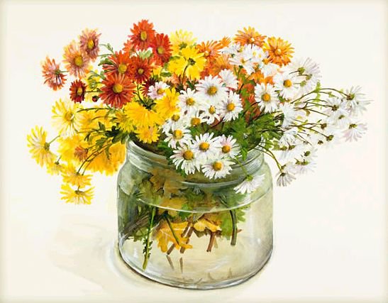 ромашки - букет, цветы, ваза - оригинал