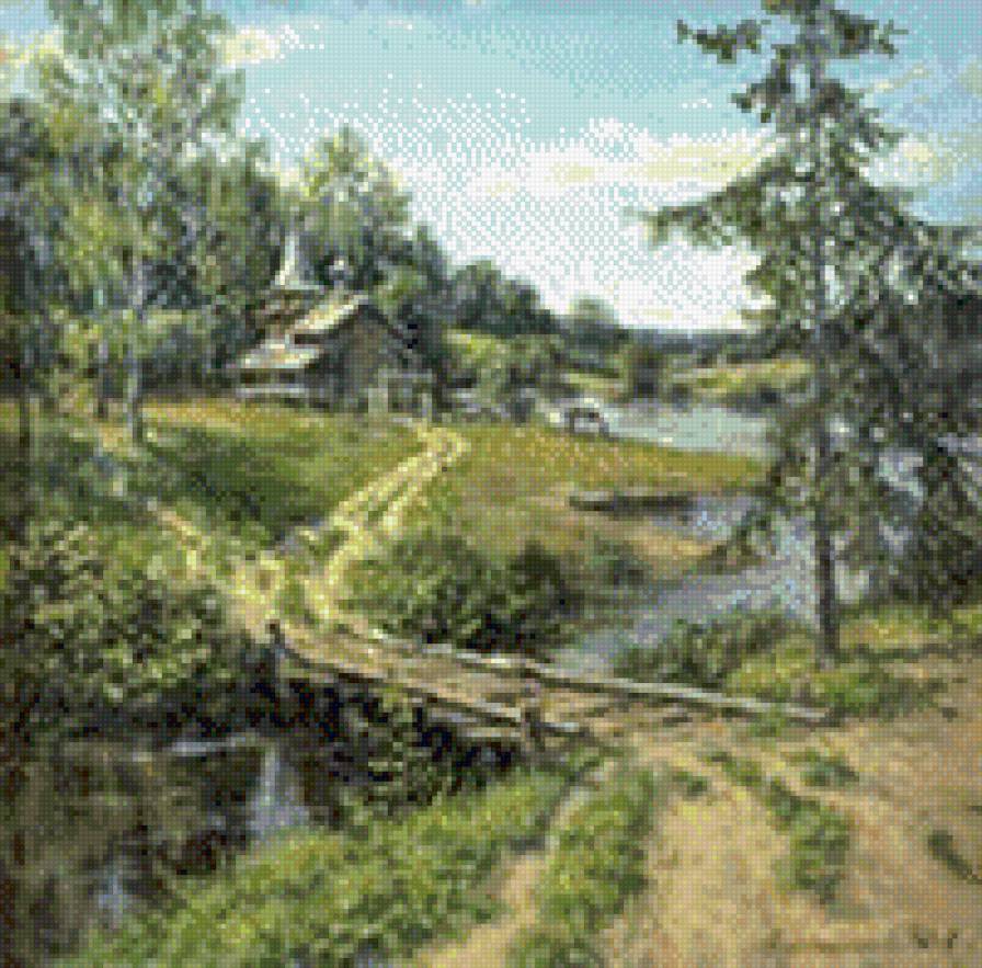 ДЕРЕВЕНСКИЙ ПЕЙЗАЖ - пейзаж, лес, мост, река, лето, деревня - предпросмотр