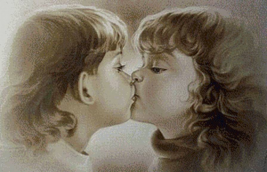 дети поцелуй монохром - девочка, мальчик, дети, поцелуй, люди, ангел - предпросмотр
