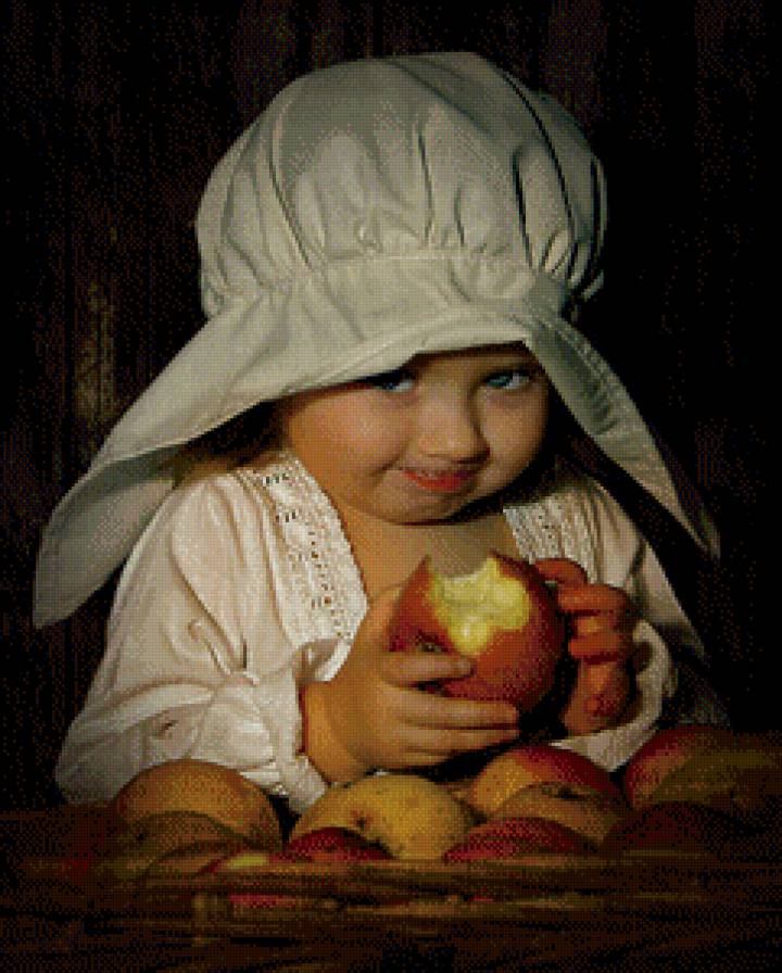 девочка с яблоком - картина, ангел, девочка, мальчик, дети, портрет, лицо - предпросмотр