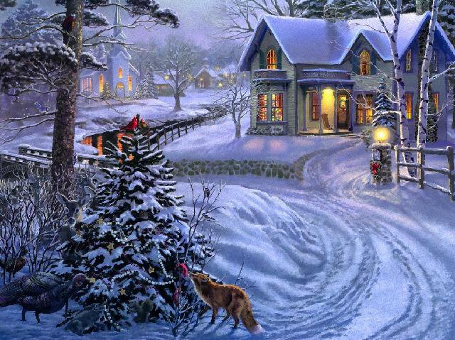 Зима - вечер, зима, дом, пейзаж, ночь, природа - оригинал