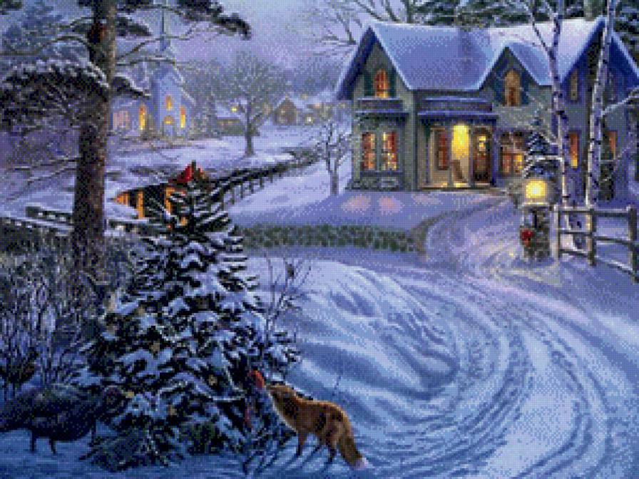 Зима - природа, зима, вечер, ночь, дом, пейзаж - предпросмотр