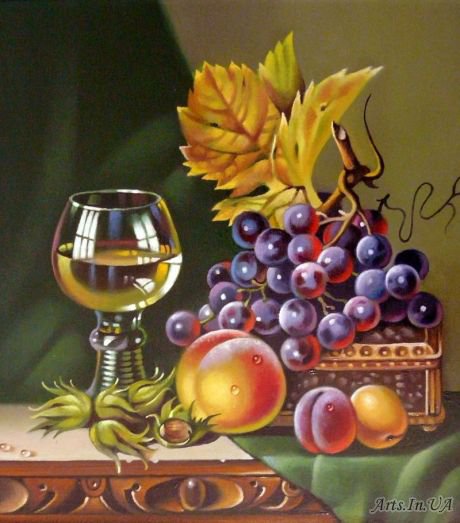 Серия "Натюрморт" - натюрморт, орехи, ягоды. виноград. персики - оригинал