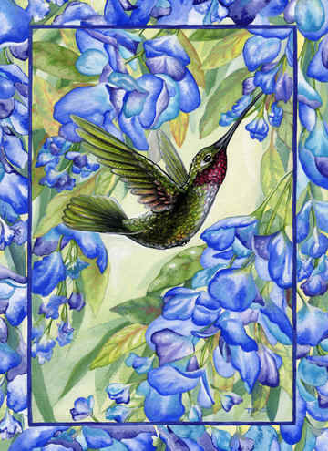 Птица в синих цветах - птицы. цветы - оригинал