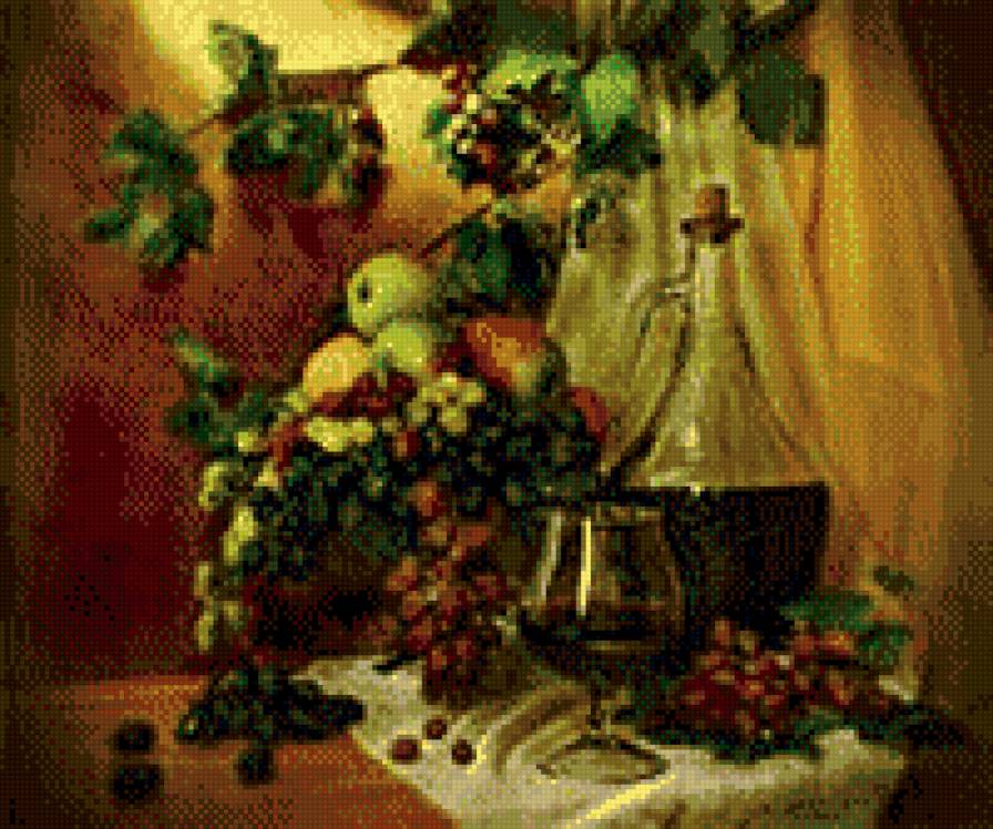 НАТЮРМОРТ - цветы, натюрморт, ваза, фрукты - предпросмотр