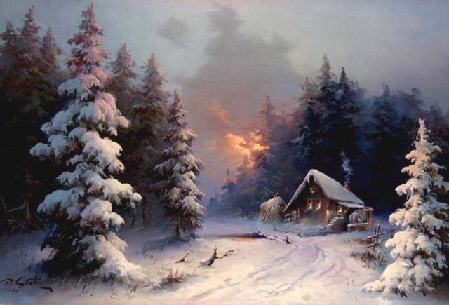 зимний домик 9 - снег, сугроб, зима, ель, елка, рождество, домик, дом - оригинал