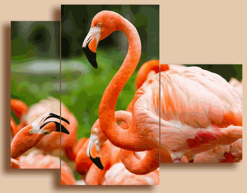 №561210 - птицы, триптих, фламинго - оригинал