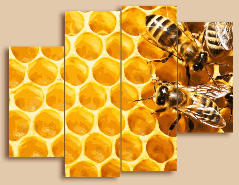 №561211 - пчелы, триптих, мед, соты - оригинал