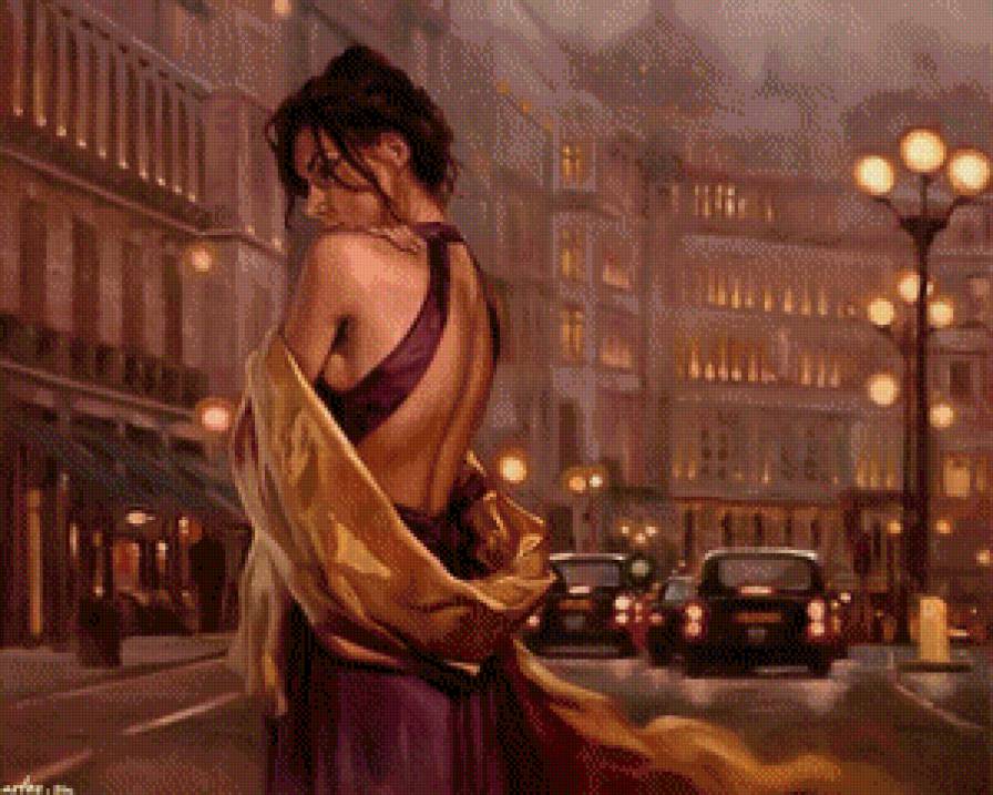Девушка на вечерней улице - женщина, городской пейзаж - предпросмотр