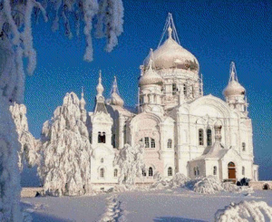 белый храм - монастырь, снег, зима, церковь, храм, природа - предпросмотр