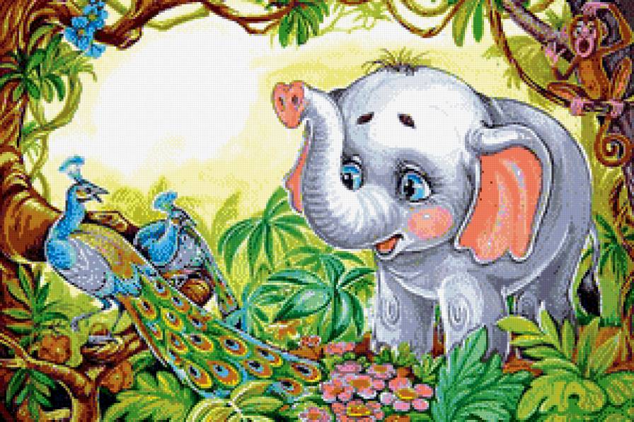 Слоненок и павлины - сказка, павлины, детская, джунгли, слоненок - предпросмотр